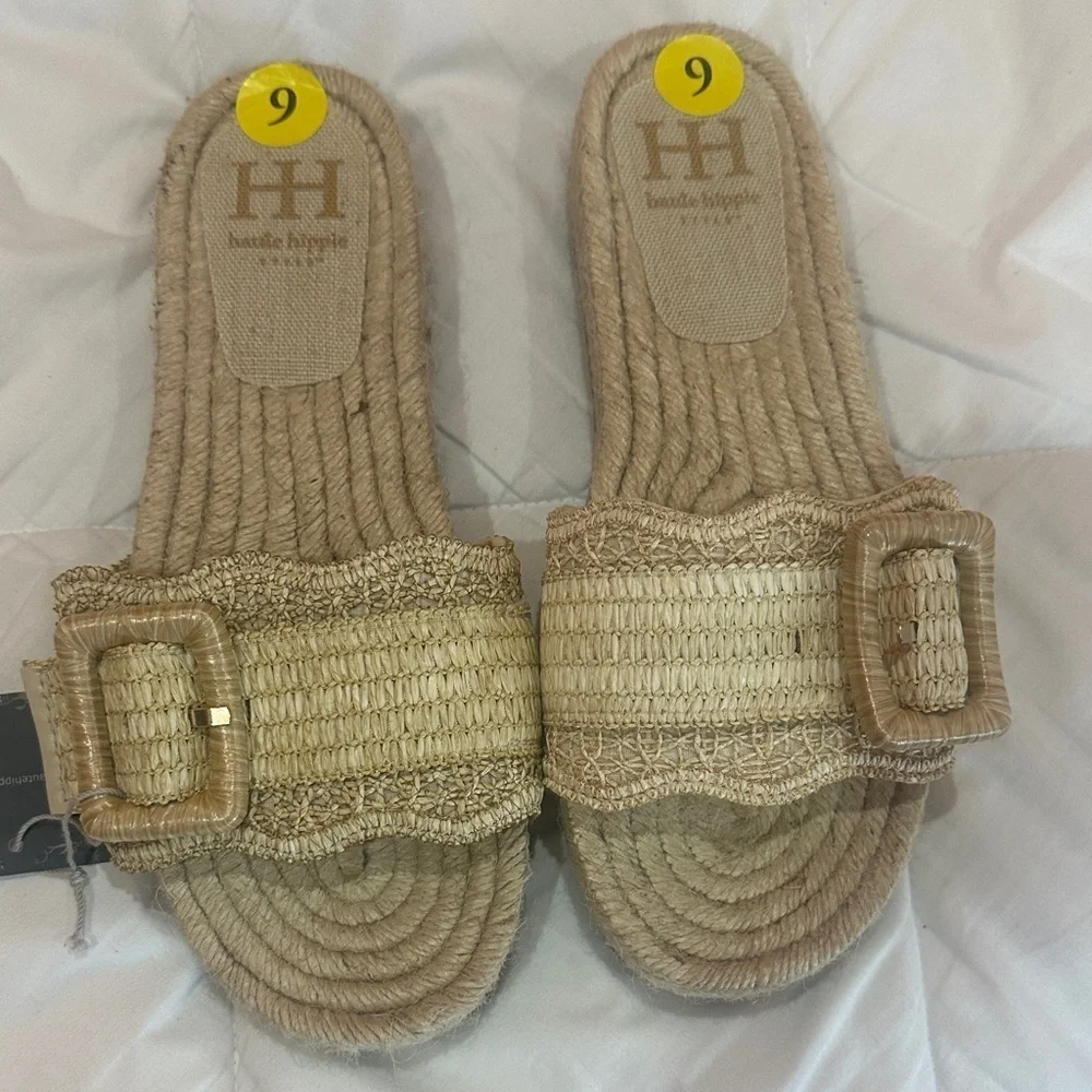 NEW Haute Hippie Tan Woven Espadrille Slides size 9